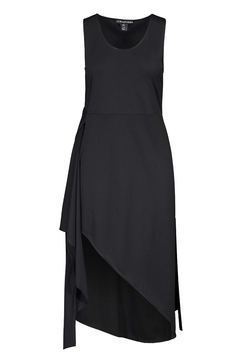 Sleeveless Wrap Black Dress Hi-Lo Hem Image 2