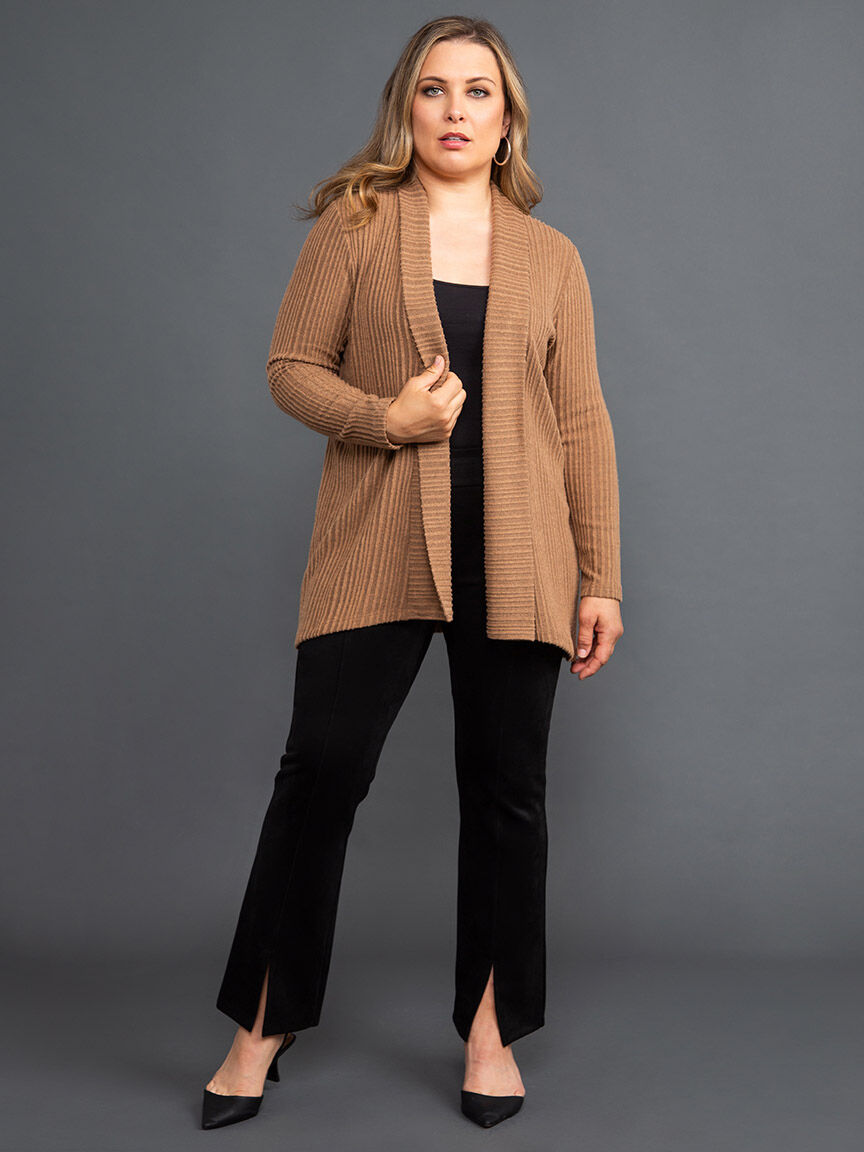 Ribbed Knit Open Front Cardigan Image 1