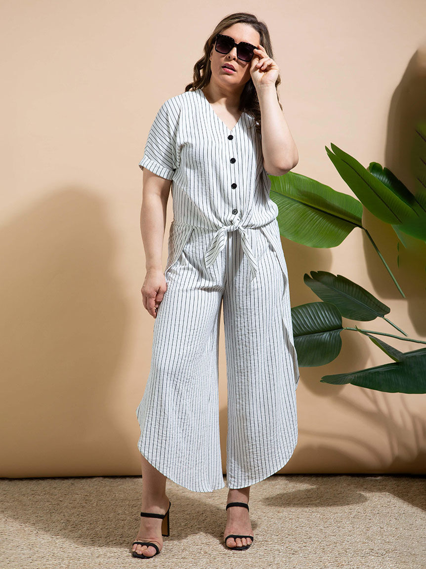 Dolman Sleeve Front Tie Striped Blouse Image 1