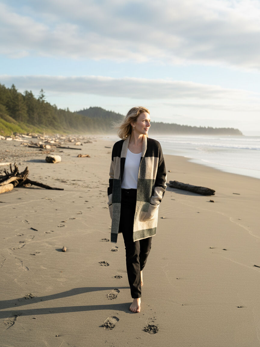 Color Block Open-Front Long Sleeve Cardigan