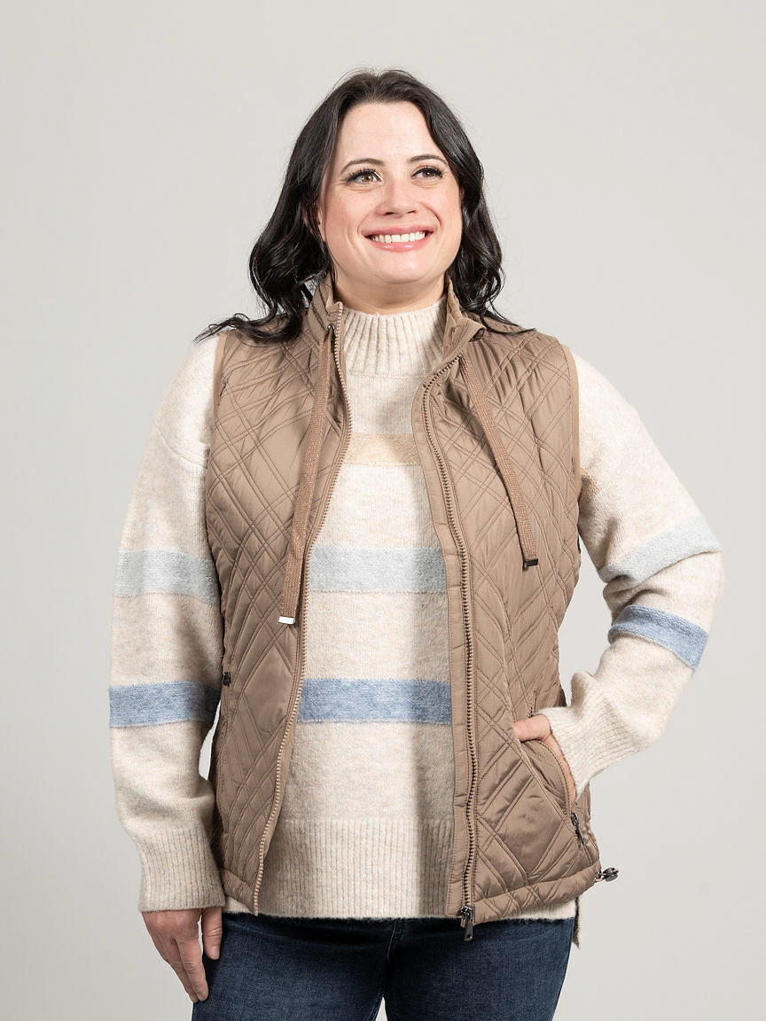 Diamond Print Zip Up Vest With Pockets