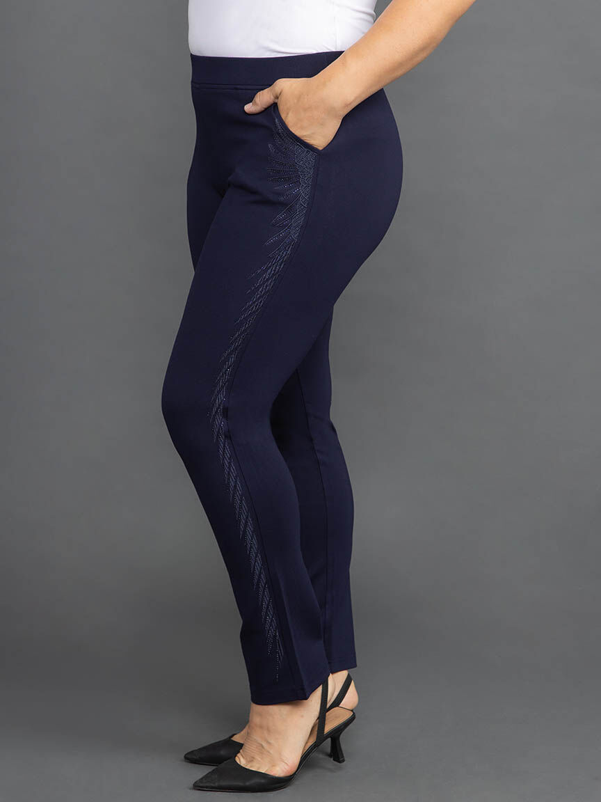 Pull On Pant with Bling  Border Print  Image 2