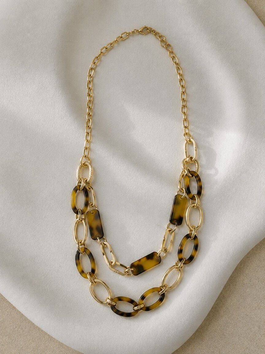 Gold Layered Necklace Set with Animal Print Links