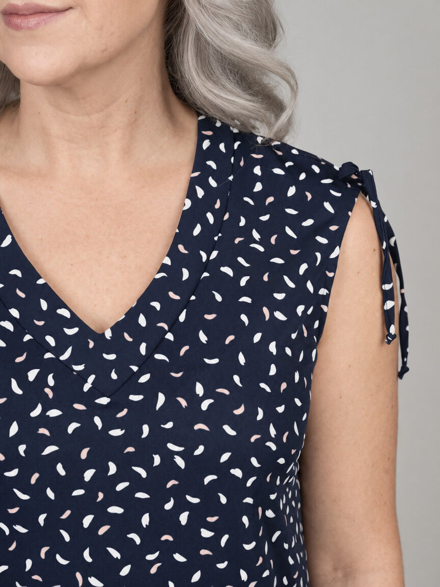 Sleeveless V-Neck Top With Shoulder Tie