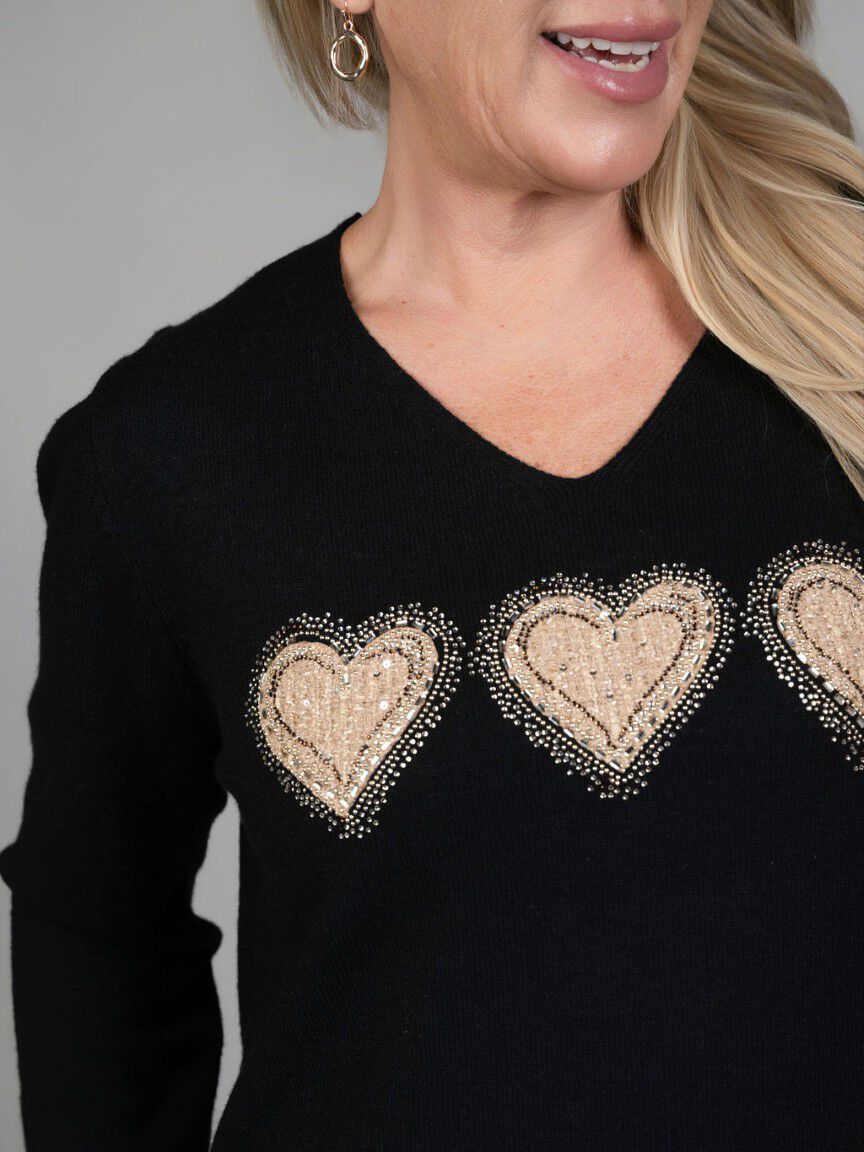 Heart Detail V-Neck Sweater