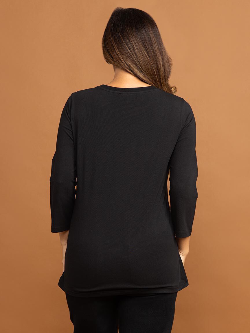 &frac34; Sleeve Crew Neck Top Image 4