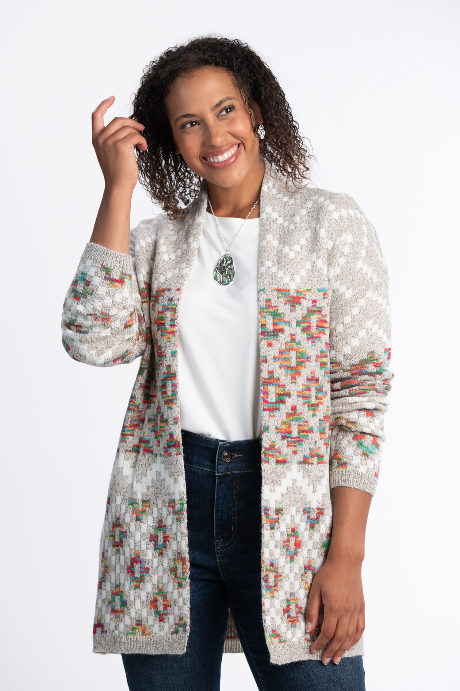 Multicolored Diamond knit Cardigan Image 1