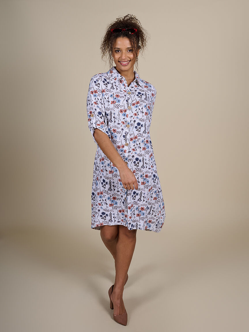 3/4 Sleeve Linen Midi Dress Image 1