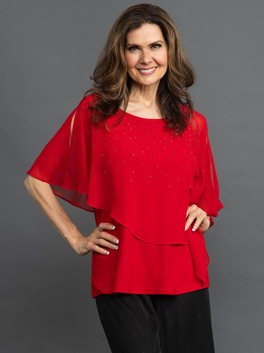 Rhinestone Asymmetrical Short Sleeve Blouse Image 2