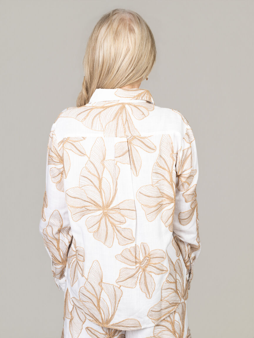 Embroidered Linen Button Up Blouse