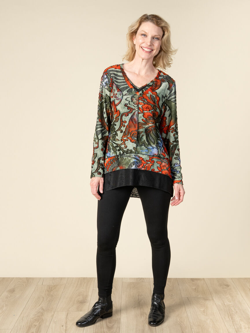 Long Sleeve V Neck High Low Floral Top Image 1