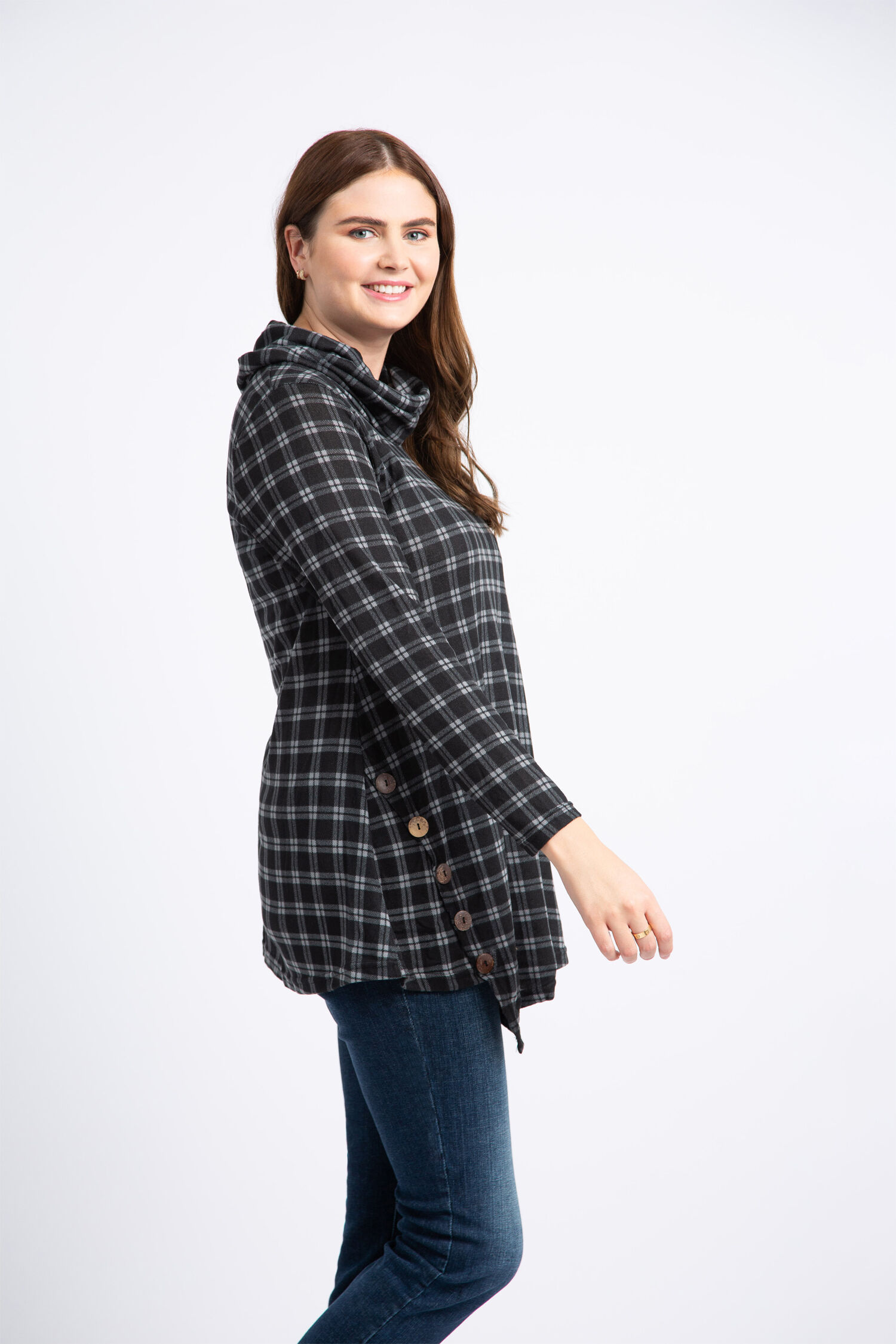 Cowl Neck Plaid Tunic Image 3