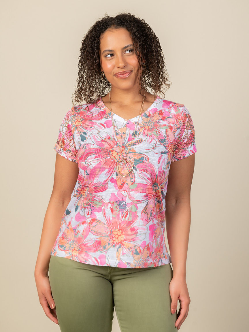 Crochet Sleeve V Neck Top Image 3