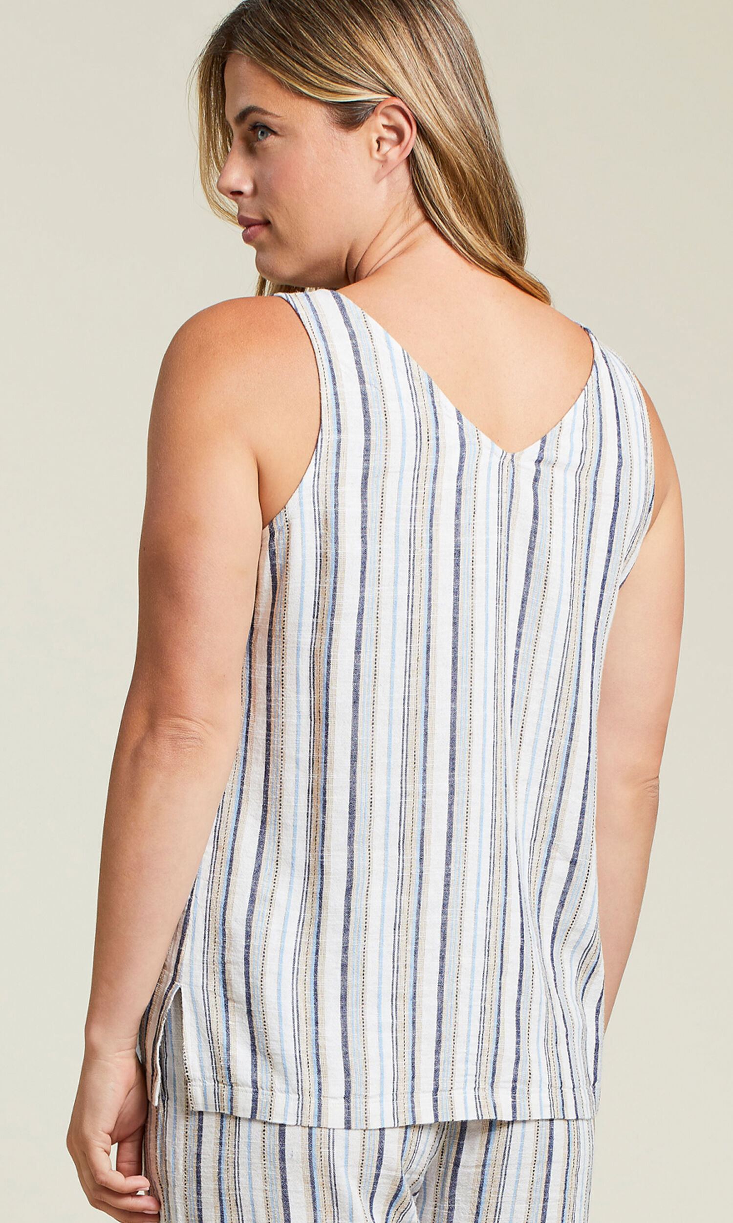 Linen Blend Striped Button-Up Cami Image 3