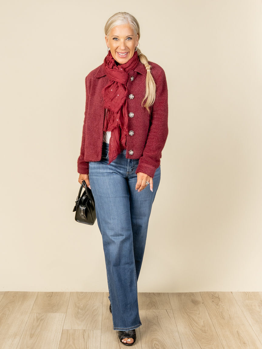 Lightweight Scarf With Micro Sequins And Frayed Edges