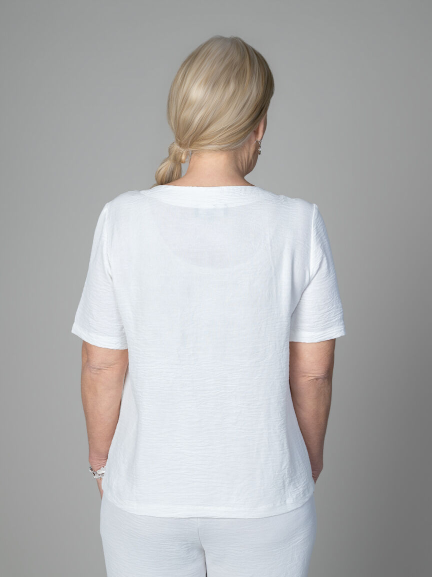 Crinkle Short Sleeve Top With Button Detail
