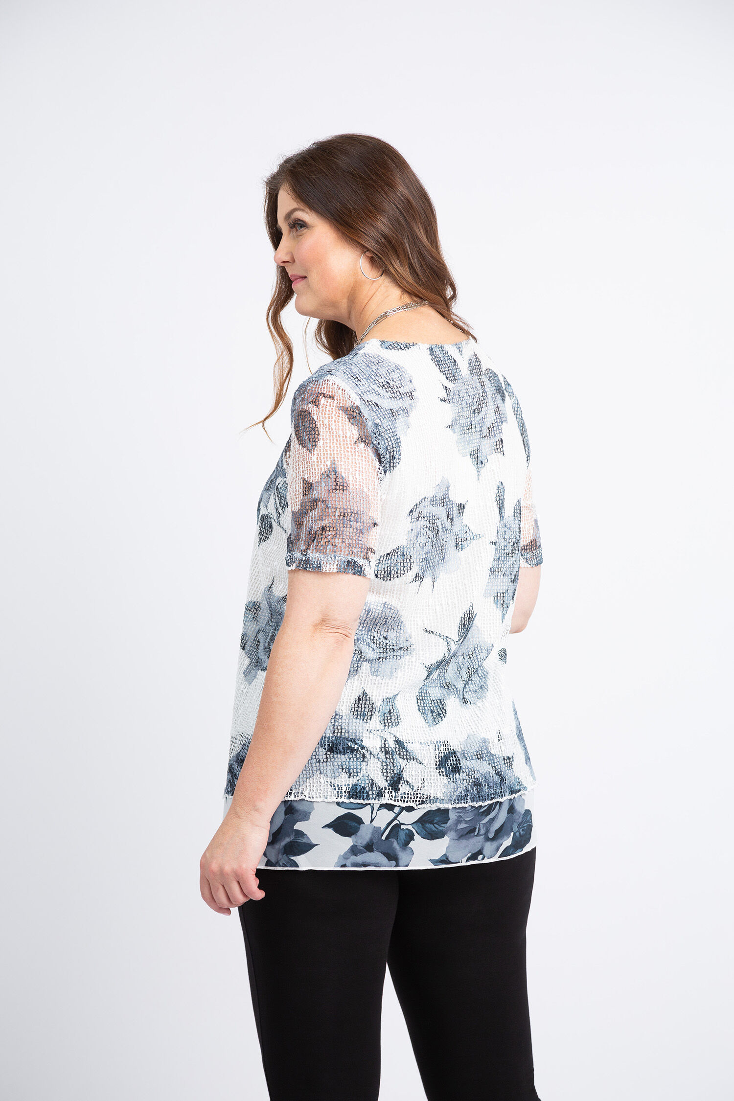 Floral Mesh Sequin Layered Short Sleeve Top Image 4