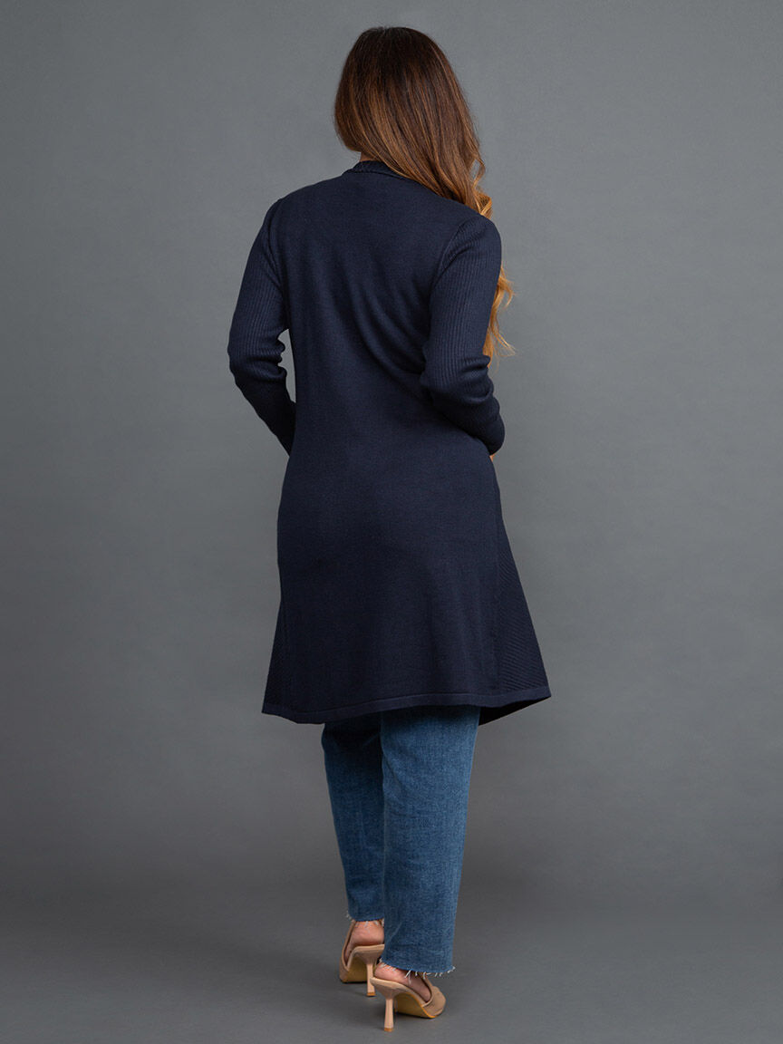 Longline Ribbed Cardigan w/ Pockets Image 3