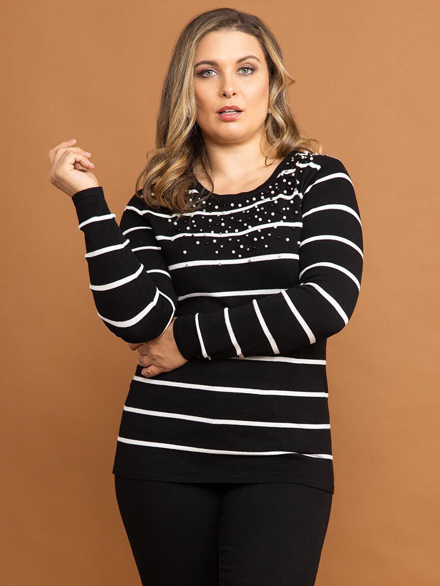 Pearl Detail Striped Top