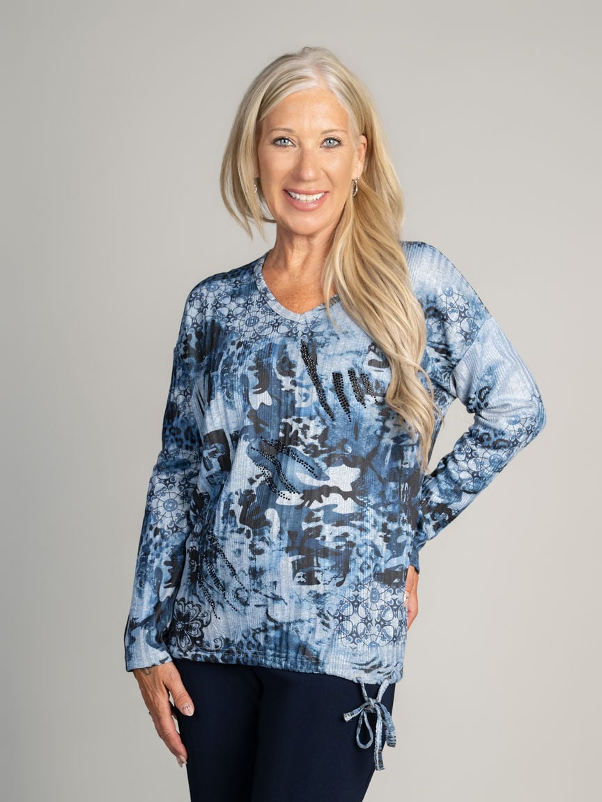 Long Sleeve Ribbed Side Tie Top