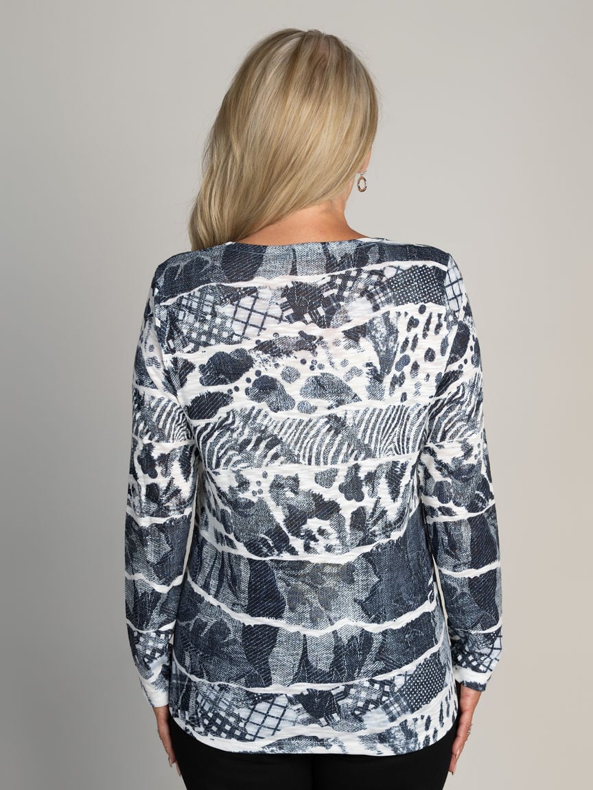Long Sleeve V-Neck Animal Patchwork