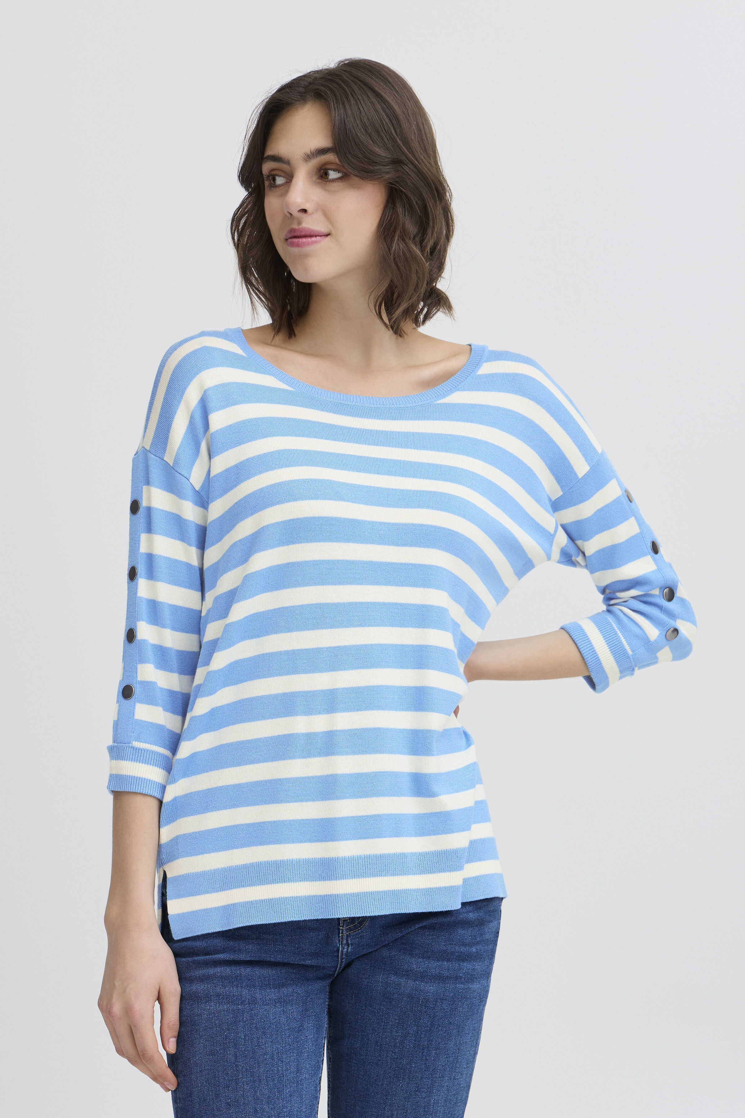 &frac34; Sleeve Sweater with Button Detail  Image 1