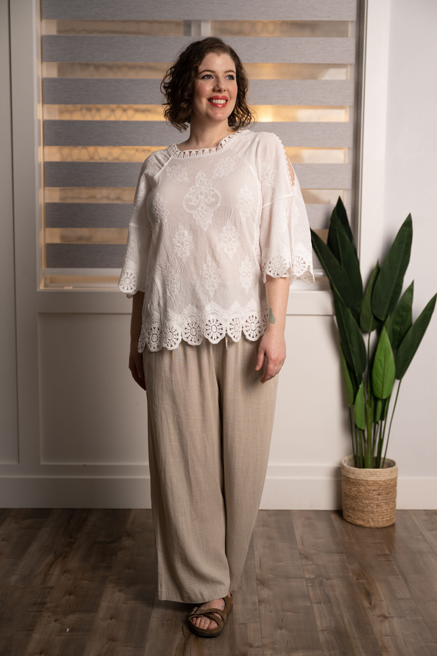 Wide Leg Linen Blend Pant Image 1