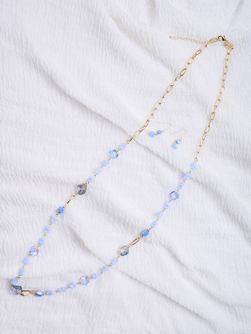 Gold Plated Beaded Necklace and Earring Set 