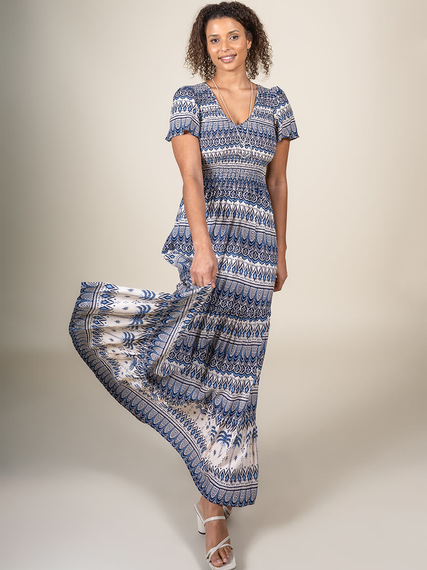 Short Sleeve Maxi Dress with Smocking Image 3