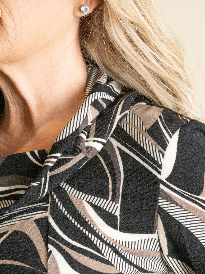 Long Sleeve Printed Cowl Neck