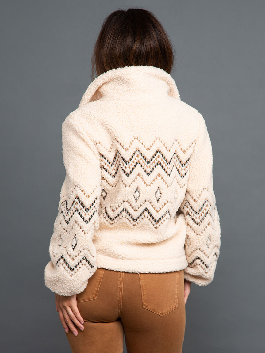 Lined Boucle Sherpa Jacket With Embroidery Image 4