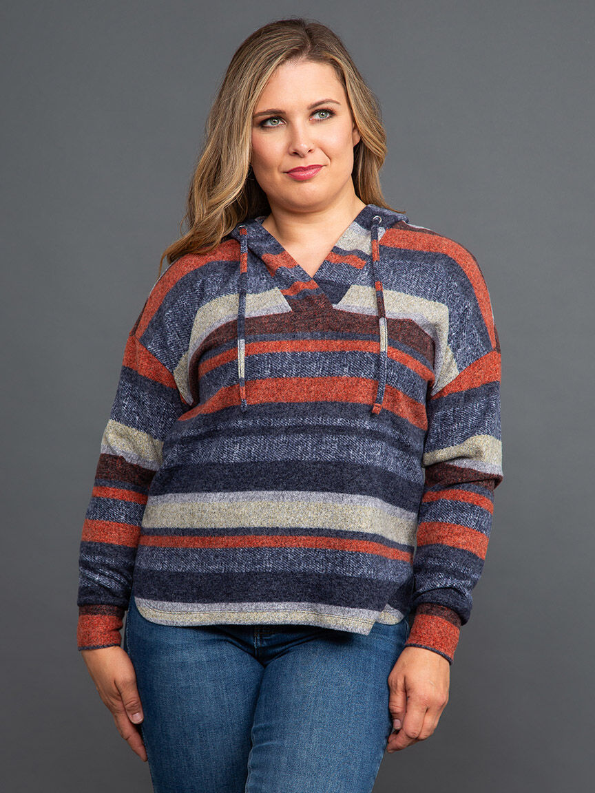 Brushed Plaid Hooded Long Sleeve Top Image 2