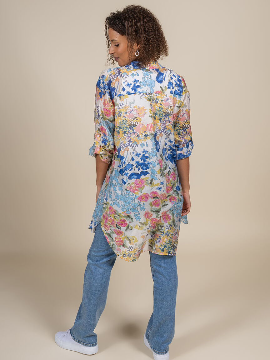 Long Sleeve Button Up Tunic with Roll Tabs  Image 2