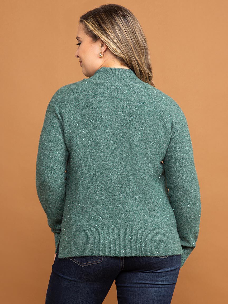 Sequins Mock Neck Long Sleeve Sweater