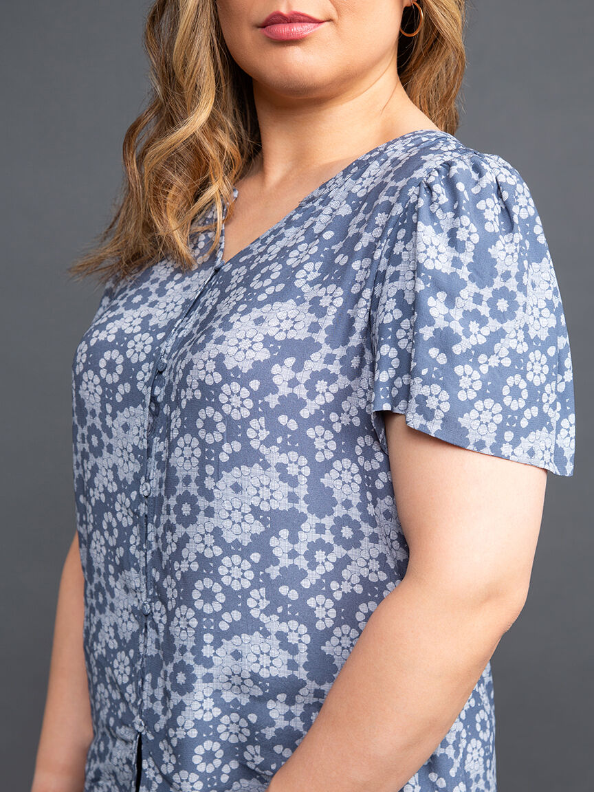 Short Sleeve Button Down Floral Blouse Image 5