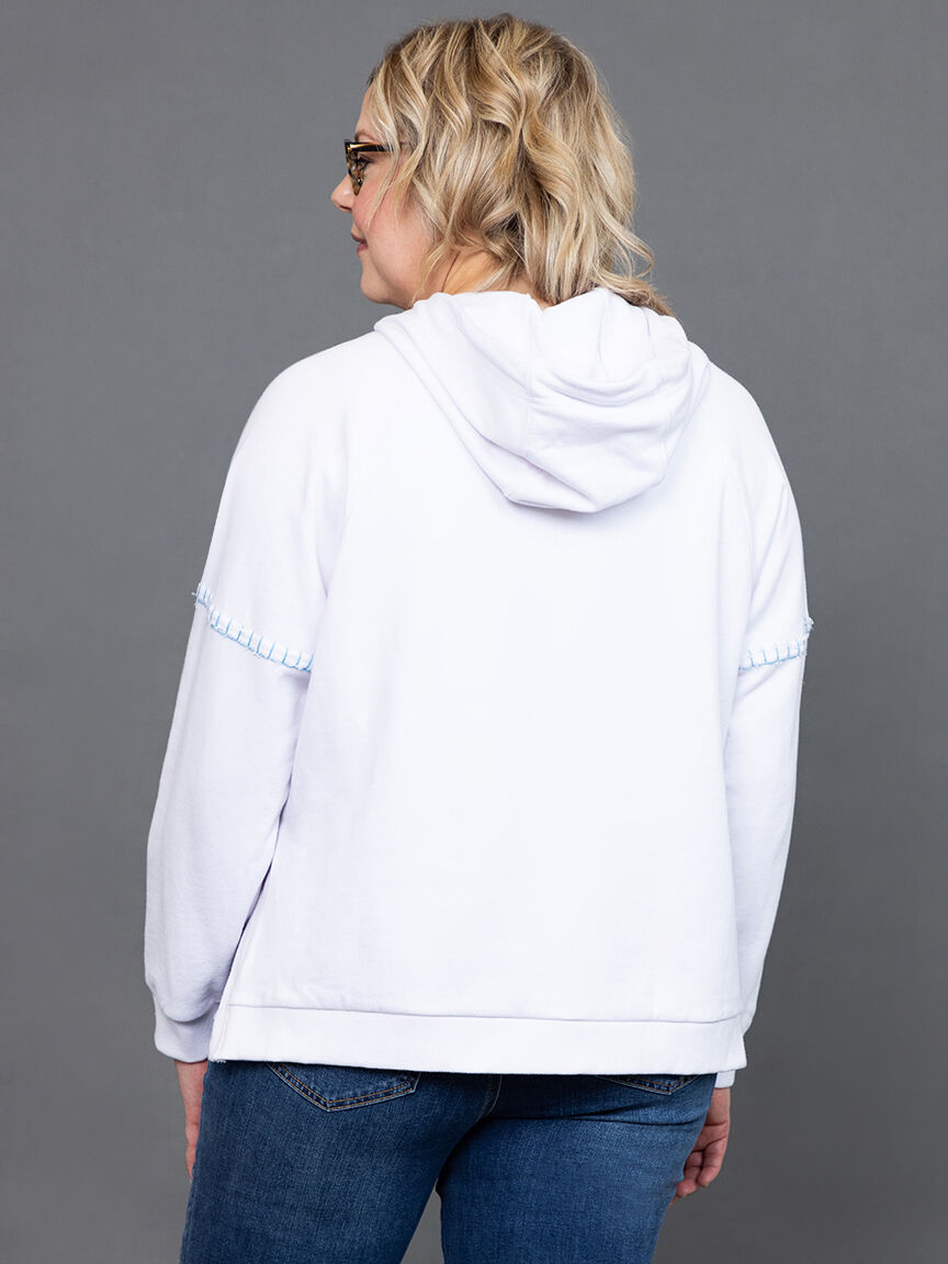 French Terry Contrast-Stitch Long-Sleeve Hoody  Image 4