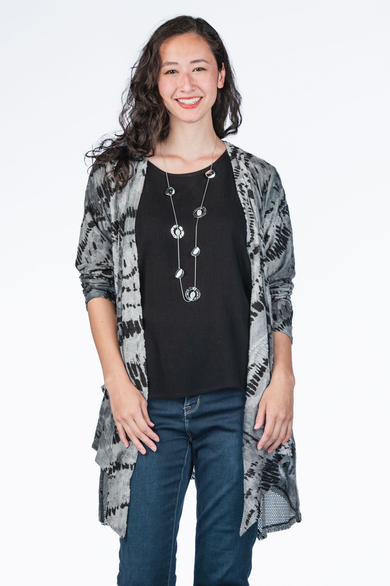 Grey Black Printed Lightweight Cardigan 