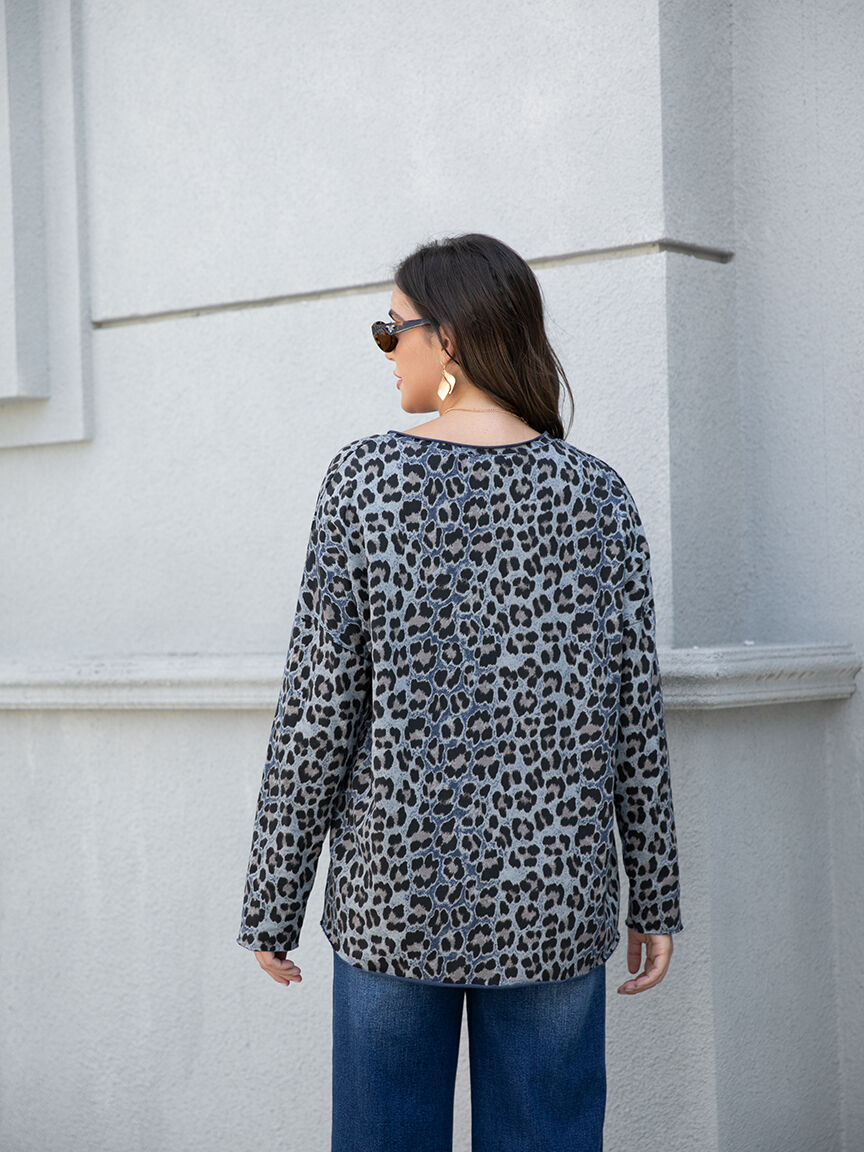3/4 Sleeve Leopard Print Sweater