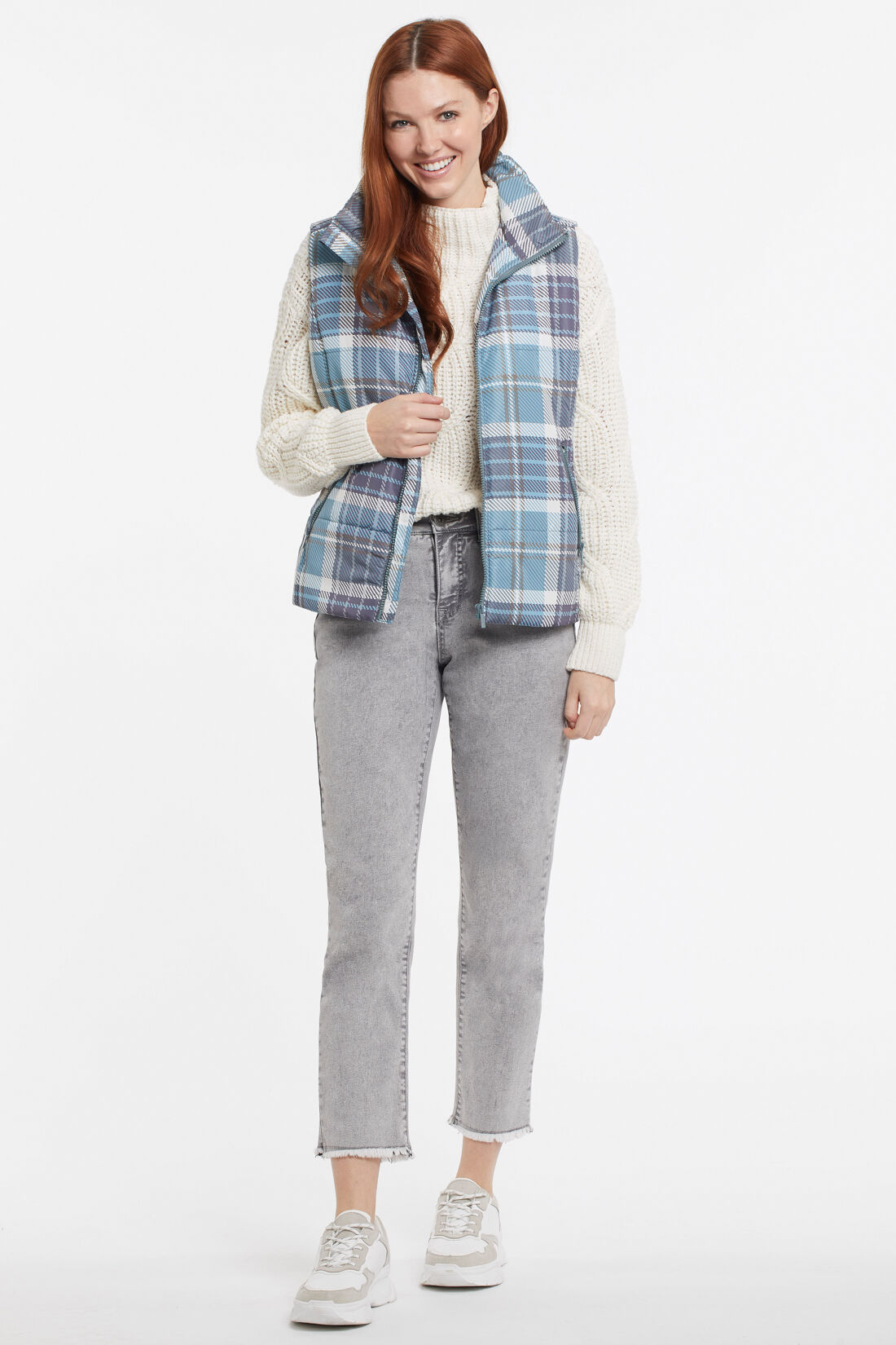Gridded Plaid Puffer Vest Image 1