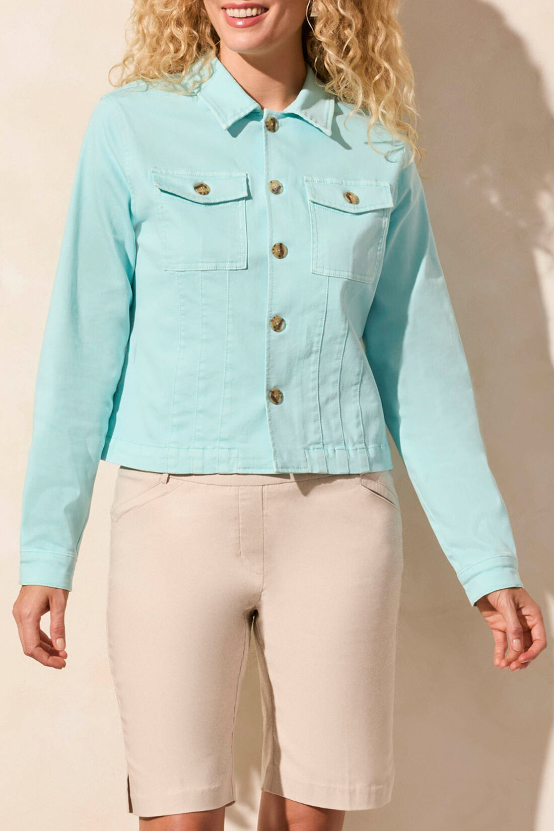 Comfort Stretch Button-Front Denim Jacket  Image 2