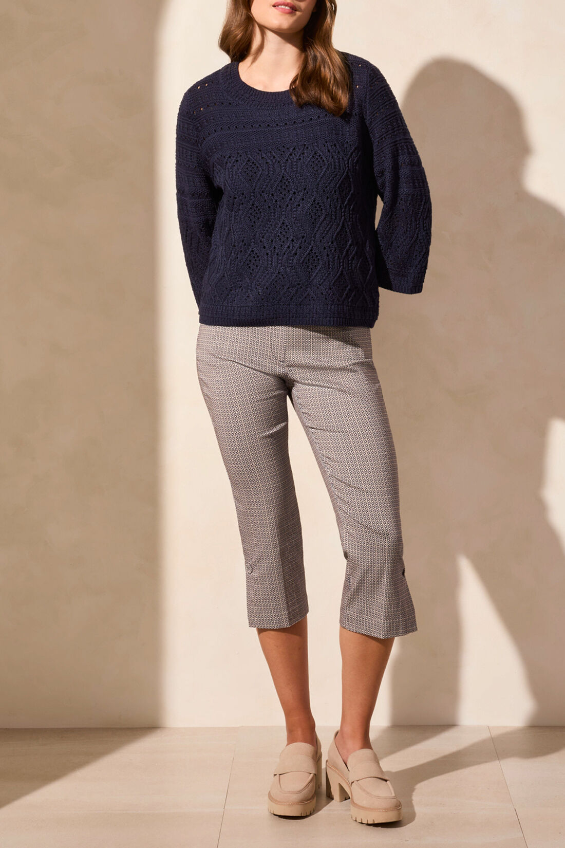 3/4 Sleeve Cable Knit Sweater Image 3