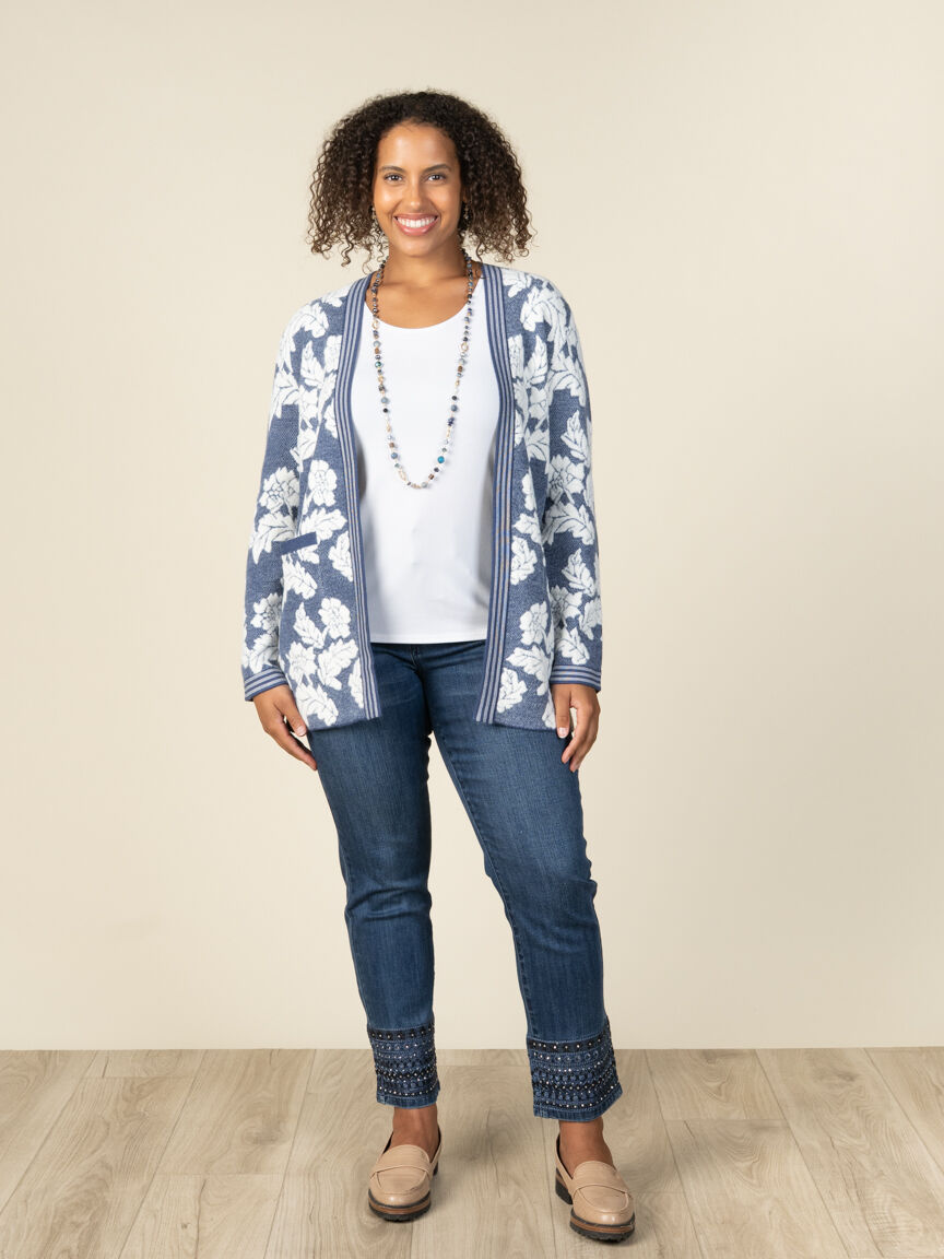 Long Sleeve Open Front Floral Cardigan