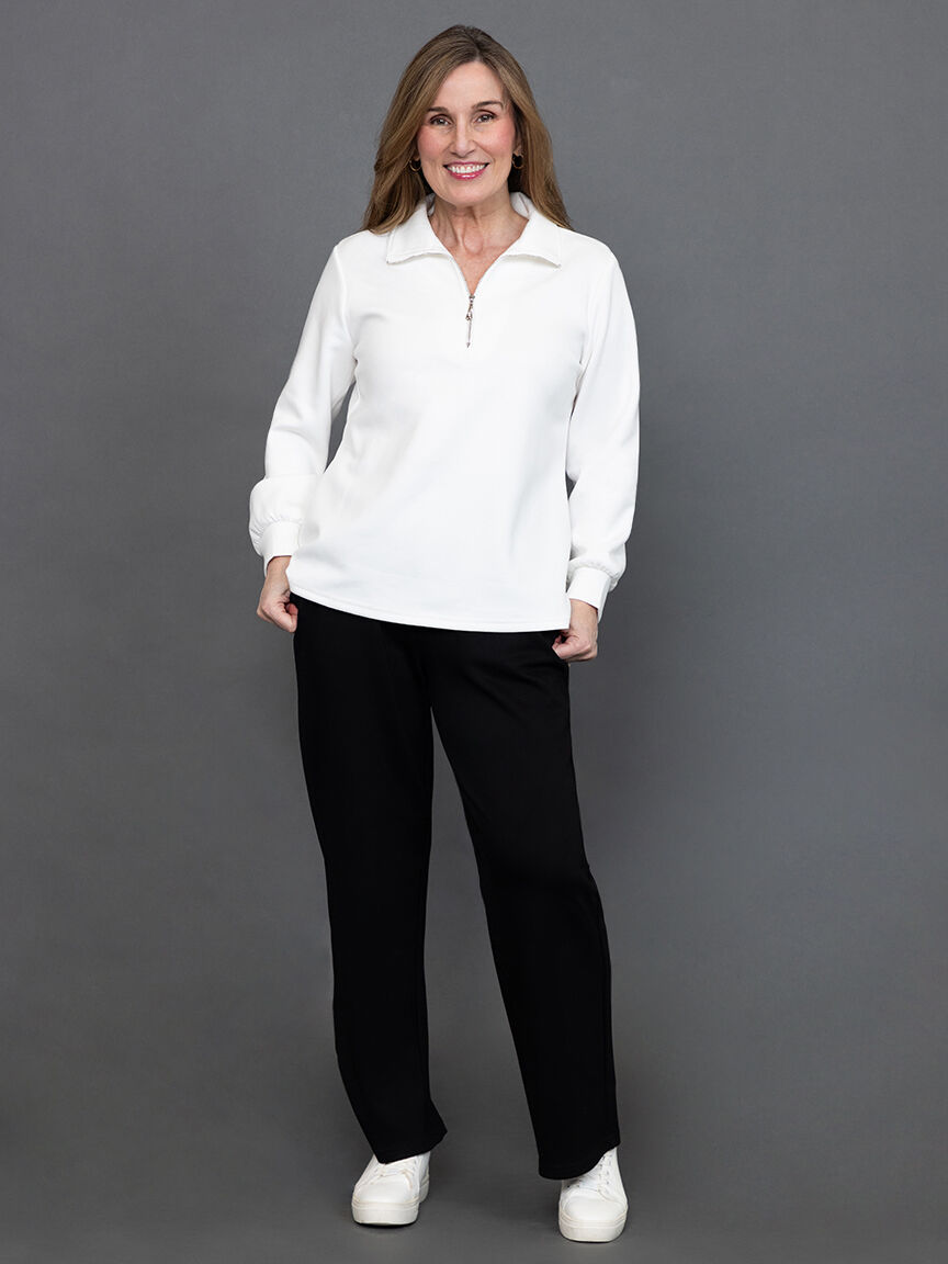 Zip Neck Scuba Knit Pullover 