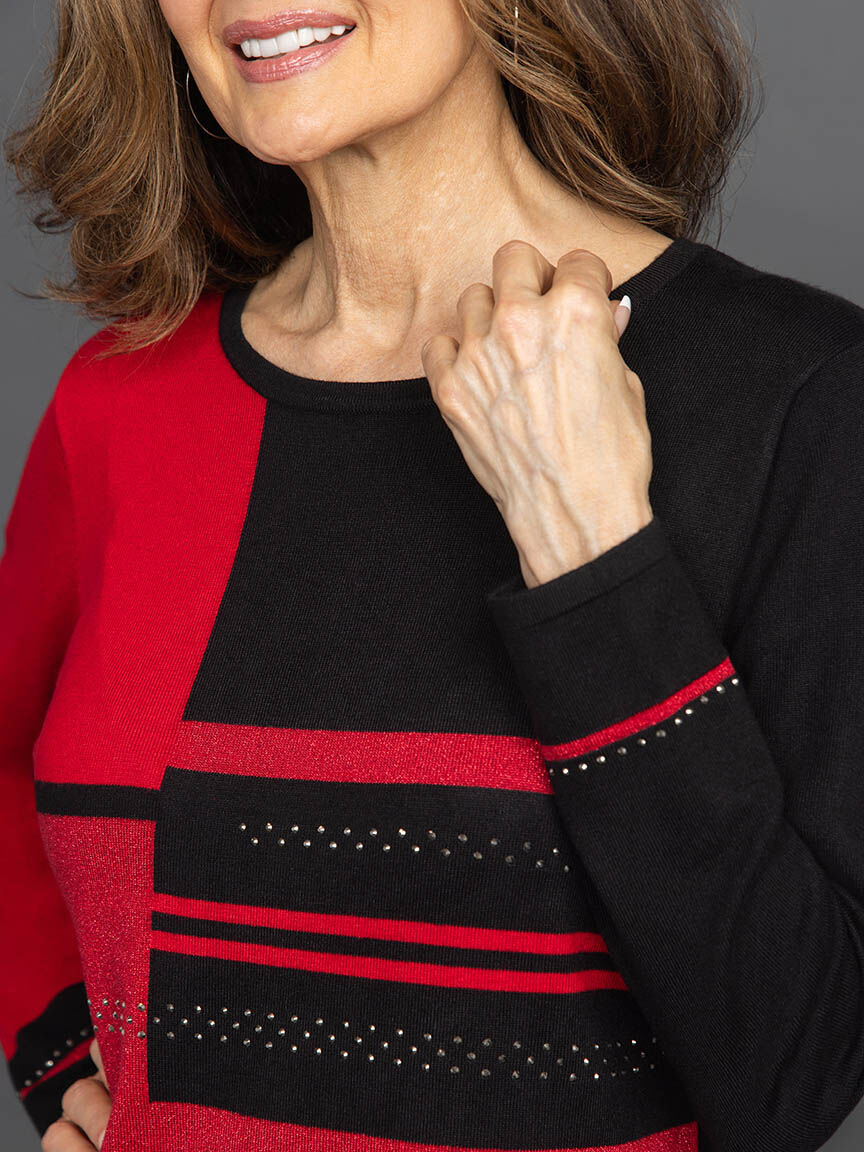 Long Sleeve Sweater with Lines and Hotfix Image 6