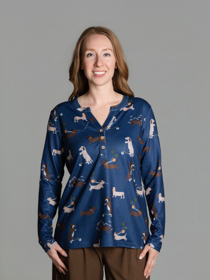 Dog Print Henley Top