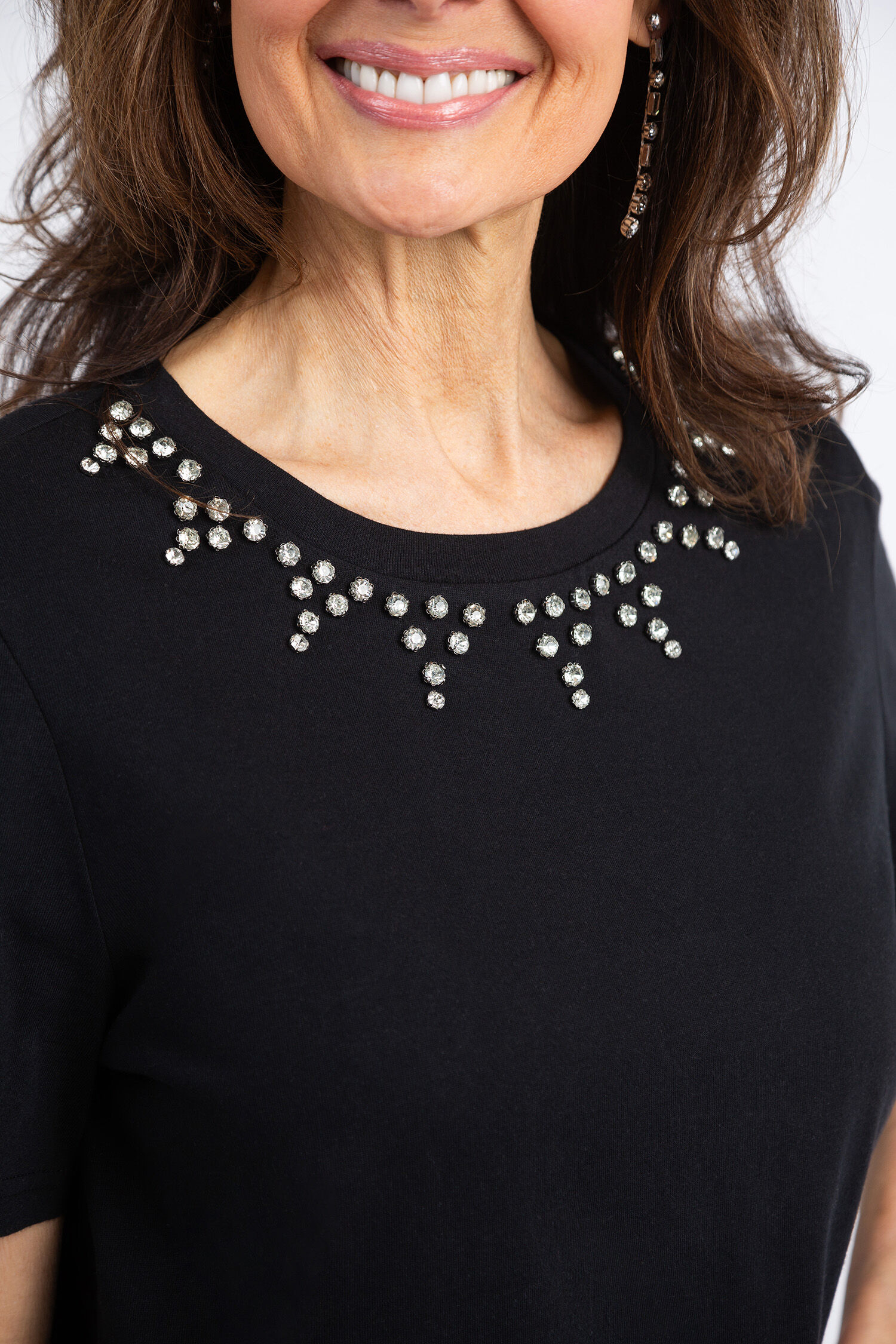 Studded Neckline Short Sleeve Top