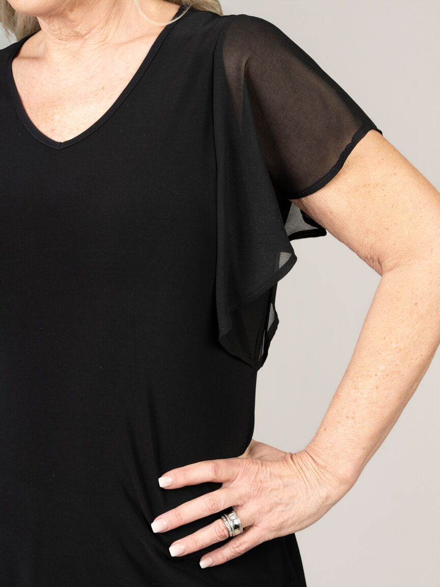 V-Neck Top with Flowy Sheer Sleeves