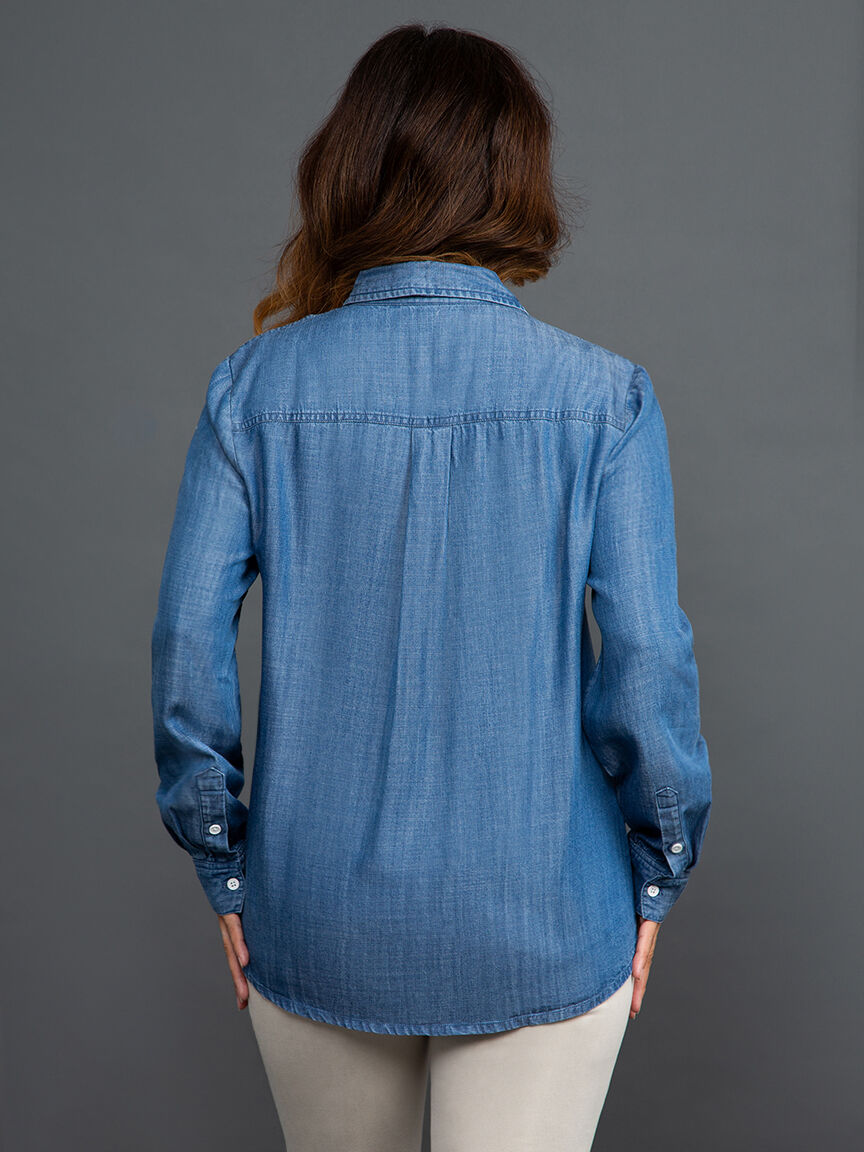 Button Down Tencel Blouse w/ Embroidery Image 4