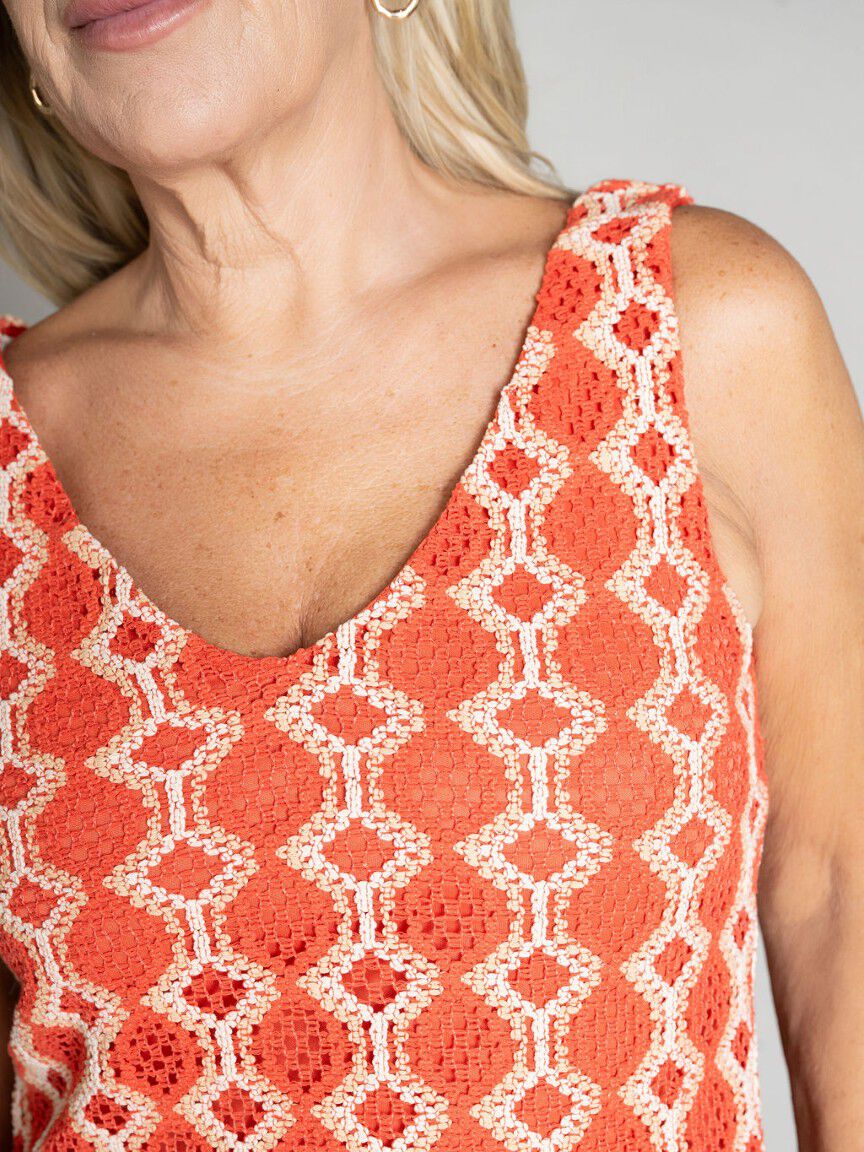 Lined Crochet Tank with Tassel Back
