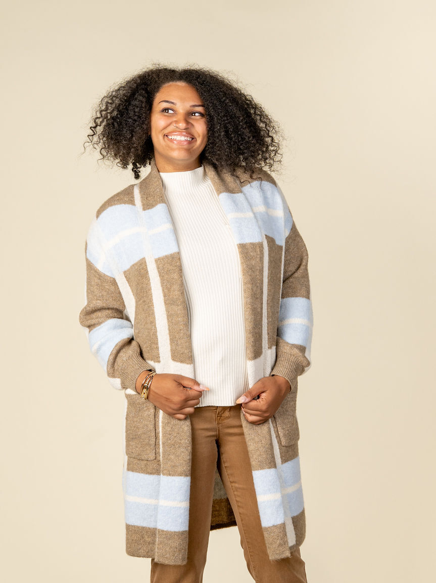 Long Cardigan With Chunky Plaid